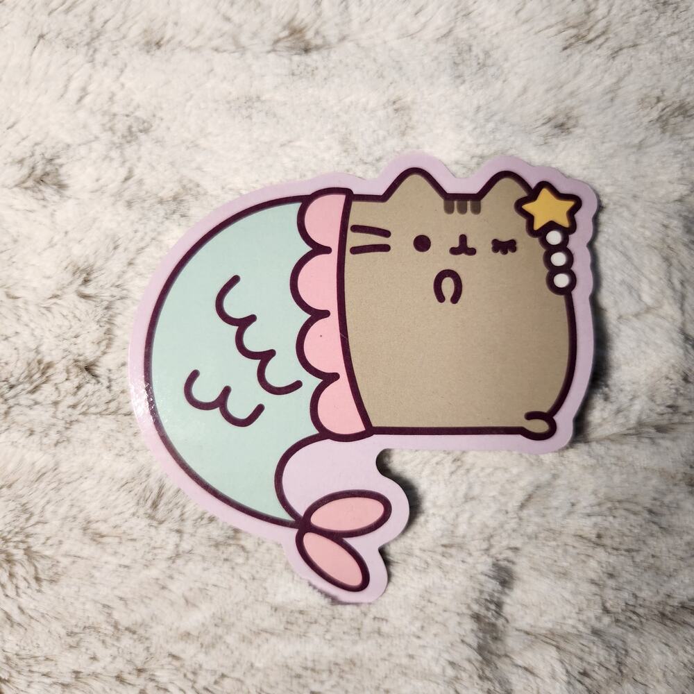 Pusheen the Cat Cute Pink and Green Mermaid Sticker